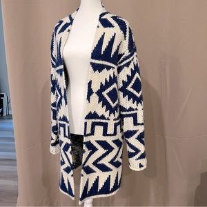 Roxy Knitted Cardigan Sweater Medium Blue and White
